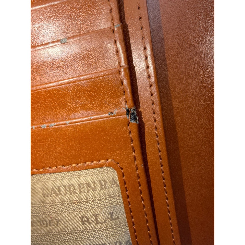 Lauren Ralph Lauren Blue Leather Slim Bifold Wallet Cognac Interior Silver Logo - Picture 8 of 10